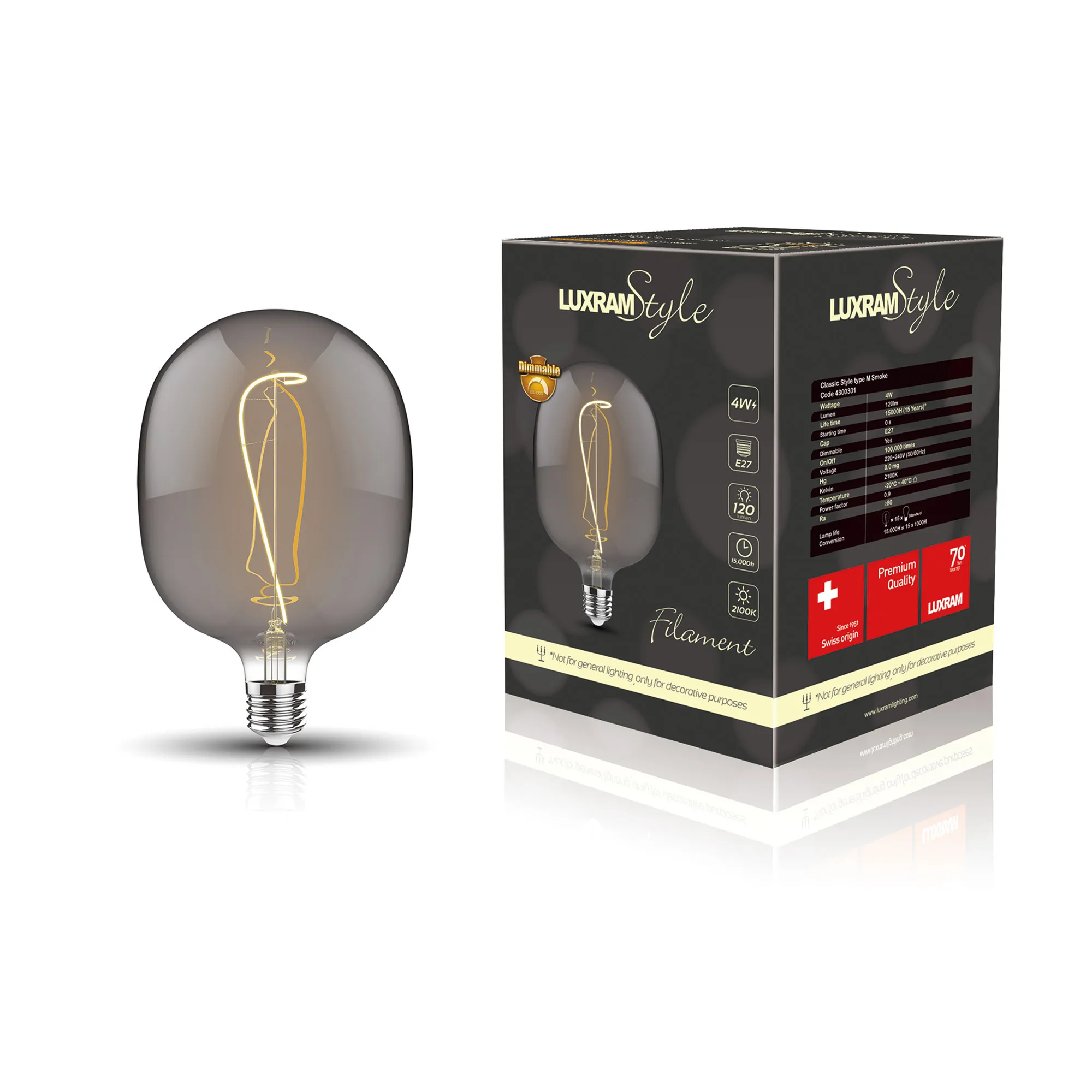 Classic Style LED Type M E27 Dimmable 4W 2100K 120lm 4300301  Luxram Classic Style